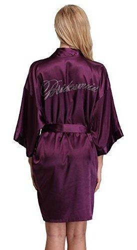 Kimonoart Satin Rhinestone Short Kimono Robe For Bride Bride