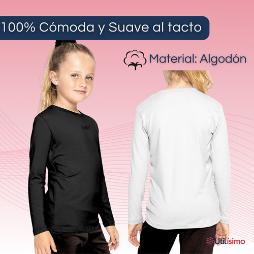 Pack 6 Camisetas Algodón Mnga Larga Polera Niña Primera Capa