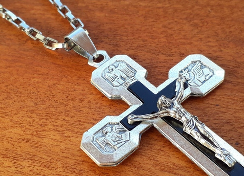 Cruz Vía Crucis Tierra Santa Zamak + Cadena Acero Quirúrgico