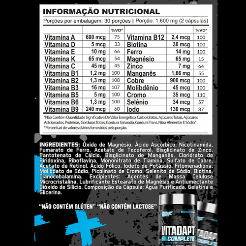 Vitadapt Multivitamínico Nutrex Research Sem Sabor 60 Cápsulas Nutrientes Essenciais