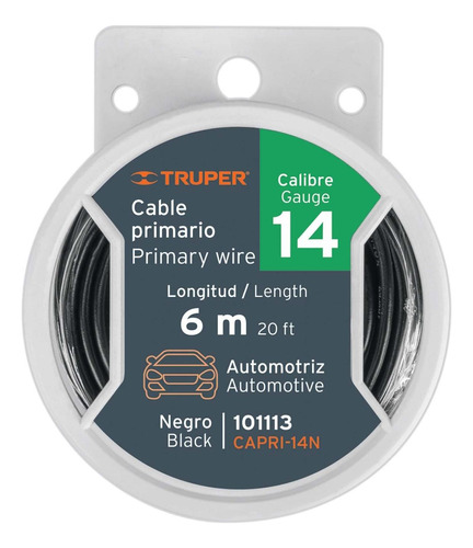 Carrete Con 2.5 M De Cable Primario Negro Calibre 10, Truper