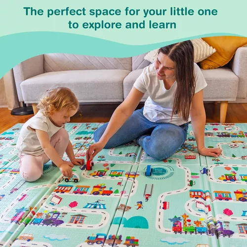  Alfombra de bebé para suelo, 71 x 79 pulgadas, grande, plegable,  de espuma, para bebés y niños pequeños, tapete de juego para gatear, tapete  de juego reversible impermeable para niños, para