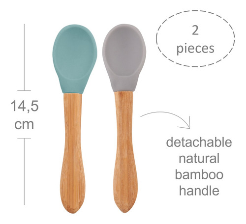 Imagen 2 de 6 de Cucharas Silicona Bebé Mango Bambú X2 Minikoioi Scoops