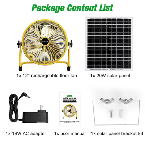 Ventilador De Piso Recargable Solar 12 Pulgadas Portable
