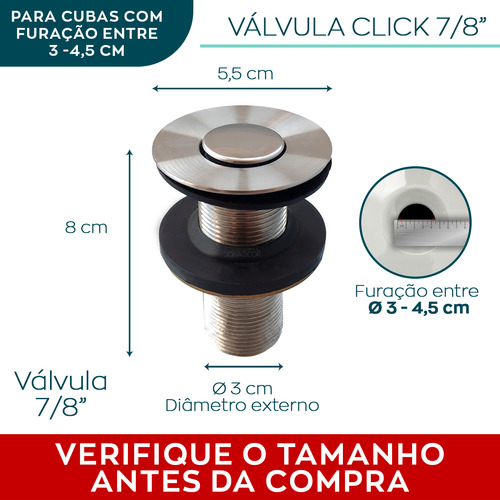 Dona D.cor sifão sanfonado e valvula com tampa click 7/8 30mm pequena pia tubo extensivel banheiro cor prata inox