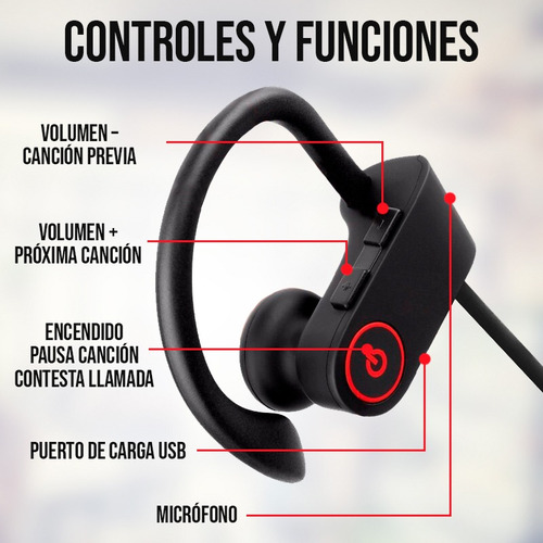 Imagen 9 de 10 de Audifonos Deportivos Inalambricos Bluetooth Microfono