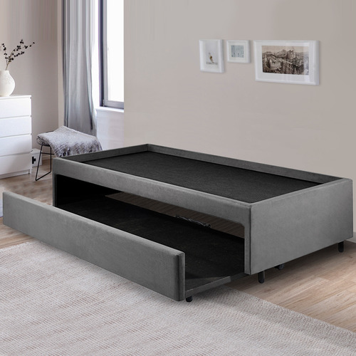Bicama Box Suede Casal 120x203 Para Dois Colchões Cor Cinza Bicama Box Suede Viúva 120x203 Para Dois Colchões