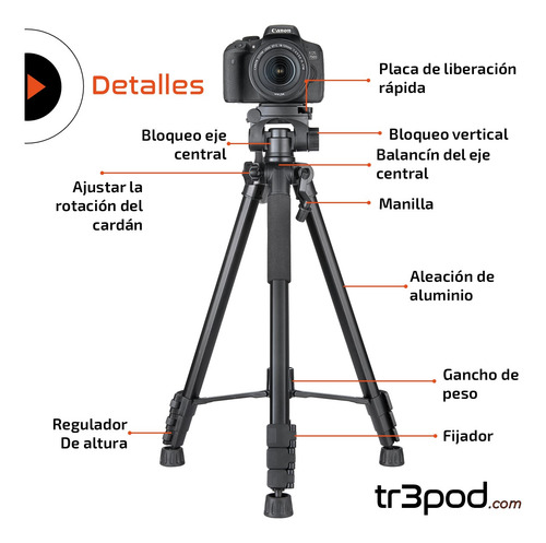 Tripode Camara Celular Tr3pod Aluminio Plegable + Control Negro