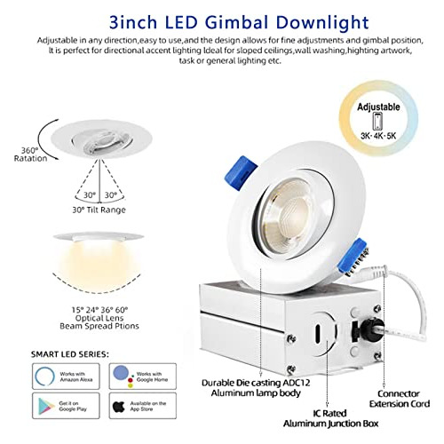 Lámpara De Ducha Empotrada Impermeable Gweuzmall, 3 Pulgadas
