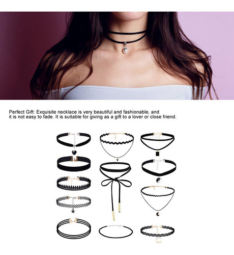 12 Pcs Collar Choker Gargantilla Moda Joyería Mujer Cadenas