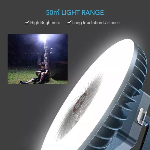 Ventilador Recarregável Barraca Viagem Led Lanterna Portátil