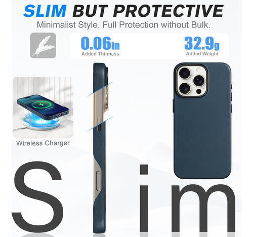 Capa Shieldon Para iPhone 16 Pro 6.3 Em Couro Genuíno Azul M
