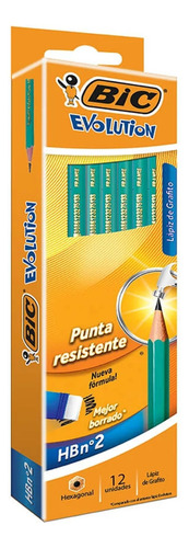 Lápiz Grafito Bic Evolution Hb No. 2 Hexagonal 12 Piezas