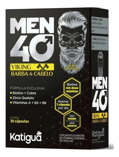 Men 40 Viking Barba E Cabelo 30 Cápsulas Katigu