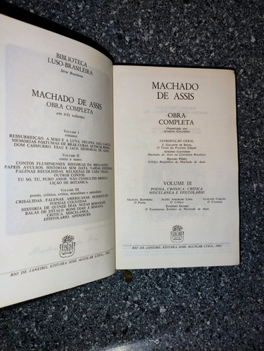 Machado De Assis/ 3 Volumes / Editora Aguilar (Usado)