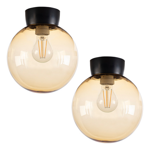 Paq 2 Pz Lampara De Techo Pantalla Globo Calux VD2037 Color Ambar Vd2037