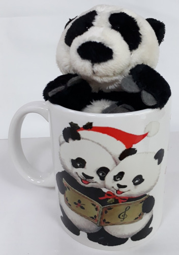 Urso Panda 15cm + Caneca Feliz Natal Presente Lembrancinha