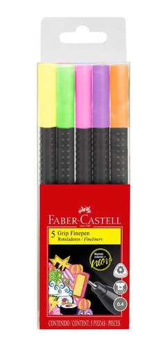 Faber-castell Fine Pen Grip Neón 0.4mm Set X5 - Mosca