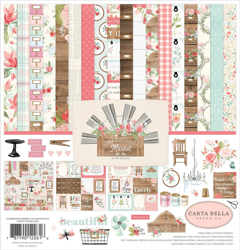 Farmhouse Market Collection Kit Papel, Rosa, Verde Azul...