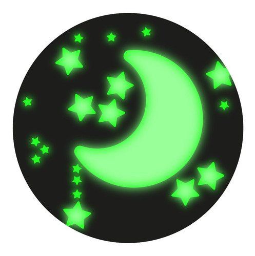 Kit 100 Estrellas 3cm Con Luna 15cm De Vinilo Fluorescentes Brillan Obscuridad Por 10 Horas - Envío Exprés Incluido