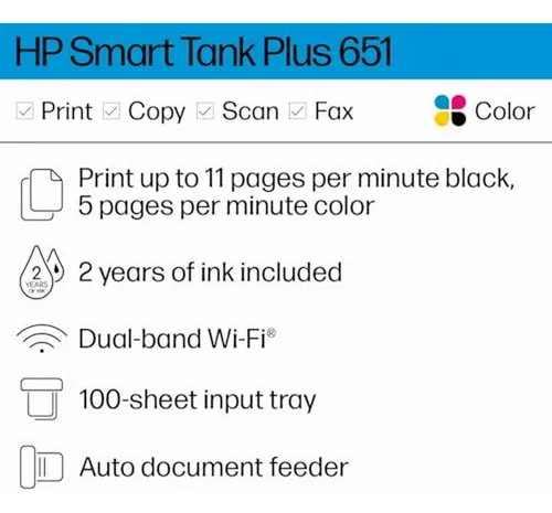 Impresora Hp Smart Tank Plus 651 Inalámbrica Todo-en-uno Con