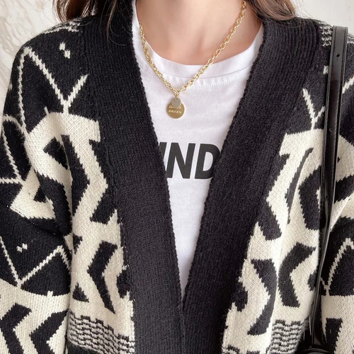 Jersey Tipo Cárdigan De Punto Vintage Para Mujer, Cuello En
