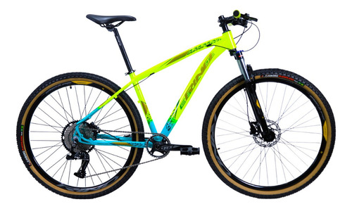 Mountain Bike 12v - Rino Escape 1x12 - Hidraulico - K7 11/50 Cor Amarelo Neon / Azul Bebe Tamanho Do Quadro 19