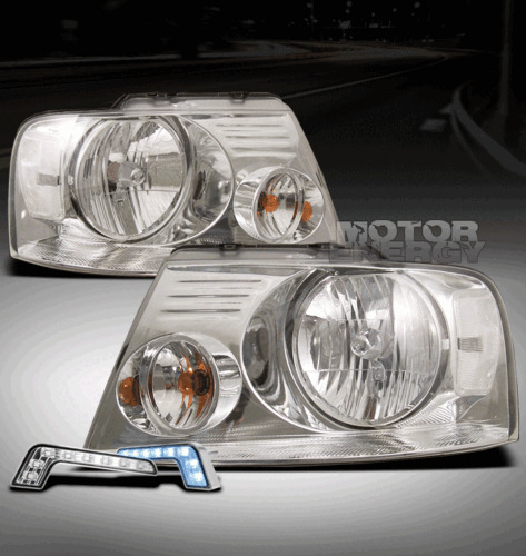 04-08 Ford F-150 Pickup Truck Chrome Crystal Head Light+ Nnc