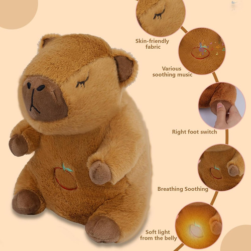 Peluche Mediano De Capibara -repira Luces Suave Y Adorable Blanco