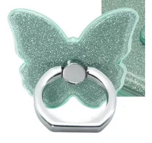 Imagen 1 de 2 de Anillo Celular Soporte Mariposa Verde Brillos / Milenoil