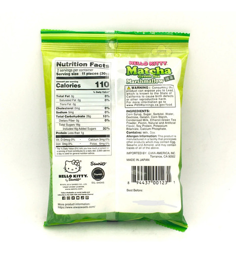 Malvaviscos Rellenos Matcha Green Tea Hello Kittty 70g Japón