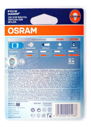 ~ 2 Bombillas Led Osram Py21w 7507lda 12v21w Bau15s 581lda