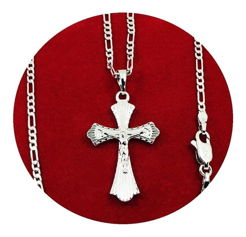 Collar Dije Cadena Cruz Jesús Religión Oro Blanco18k Calidad
