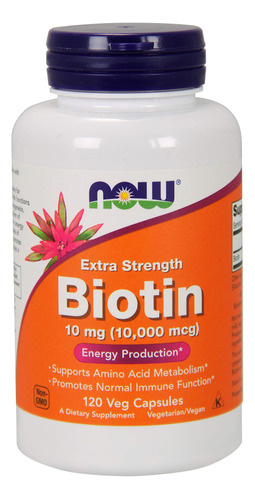 Biotin 10 Mg 120 Cápsulas Vegetales Now Foods