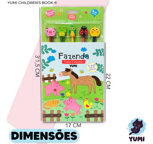 Livro De Colorir E Lápis Animais Da Fazenda | Com 50 Adesivos E Borracha De Bichinhos