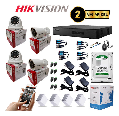 Kit Cctv Hikvision 1080p Dvr 8ch + 4 Camaras Seguridad + 1tb
