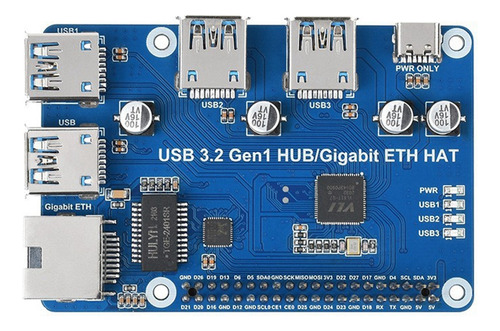 Placa De Expansión Waveshare Usb 3.2 Gen1 Hub Hat Para 4b 3b