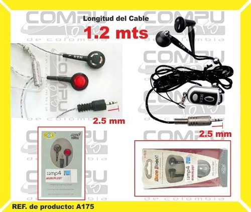 Imagen 1 de 6 de Audífonos Miniplug 2.5 Mm Ref: A175 Computoys Sas