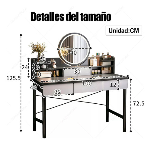 Tocador Multifunción Con Espejo Led 4 Cajones