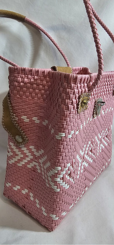 Bolsa Bolsa De Mano Tote Bag Bolsa Artesanal Tote Bag Color Rosa Y Blanco