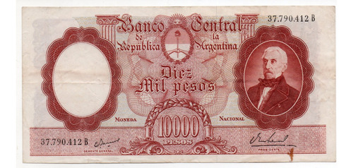 Billete Argentina 10000 Pesos Moneda Nacional Bot. 2196 Mb
