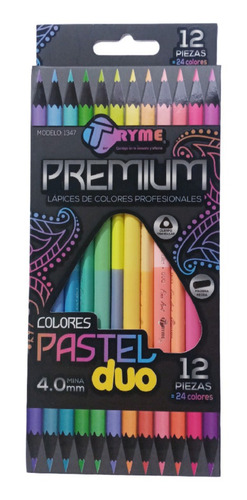 12 Lapices Pastel Doble Punta 24 Colores Profesionales Tryme