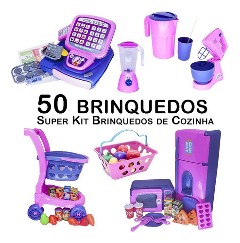 Kit Cozinha Infantil Carinho Caixa Geladeira Microondas 50p