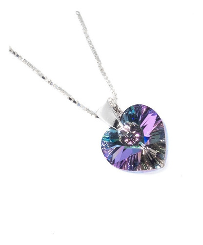 Imagen 2 de 10 de Collar Cadena + Dije Cristal Corazón 10mm Plata 925