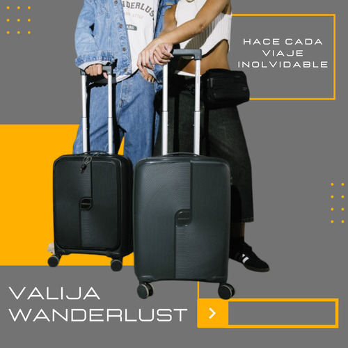 Valija Carry On Wanderlust Urban Mode Hard 20 Pulgadas Color Negro Cabina Viaje Rígida Con Ruedas Dobles Giro 360 Candado Tsa Interior Forrado Poliéster Bolsillo Frontal Asa Telescópica Reforzada