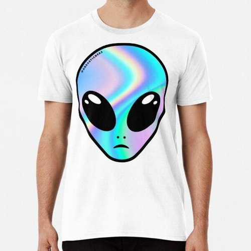 Remera Alien Head - Holographic Blue Skin Algodon Premium 