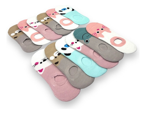 Pack 12 Pares Calcetines Mujer Tobilleras Diseños Animales 