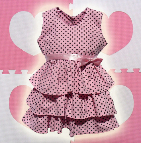 Vestido Babado Infantil Festa Aniversario Bolinha Rosa