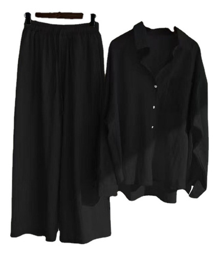 Conjunto Casual De 2 Piezas Con Camisa Y Pantalones Negros P