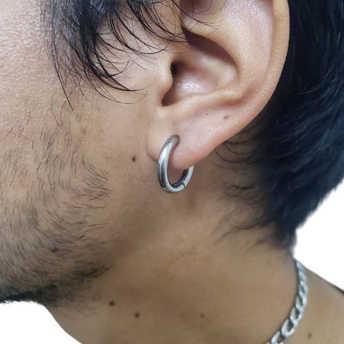 Par Argollas Aro 3mm Grueso Presión Aretes Hombre Acero 